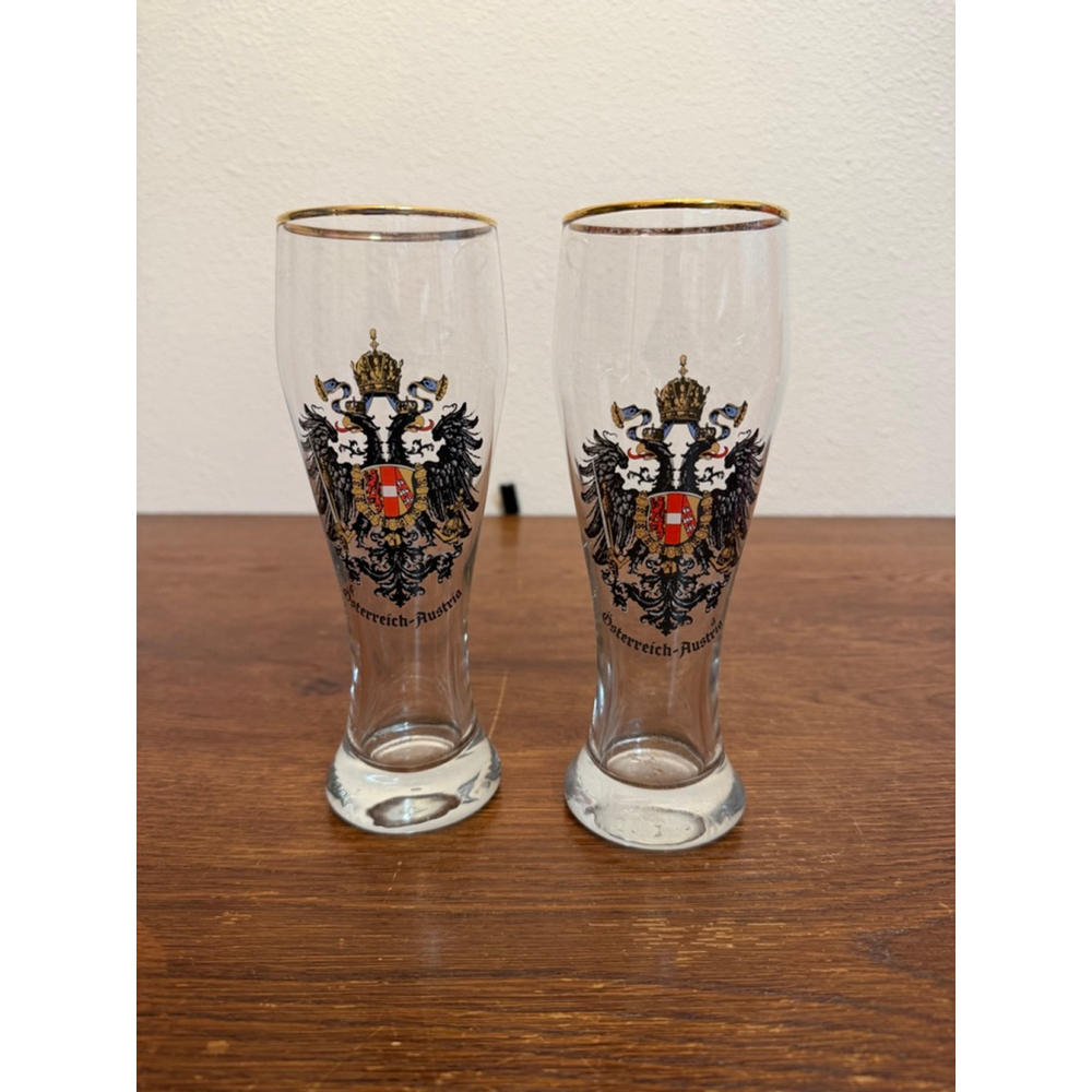 Vintage Austria Pilsner Beer Glasses Set of 2 Gold Rim Österreich Crest Eagle Ta